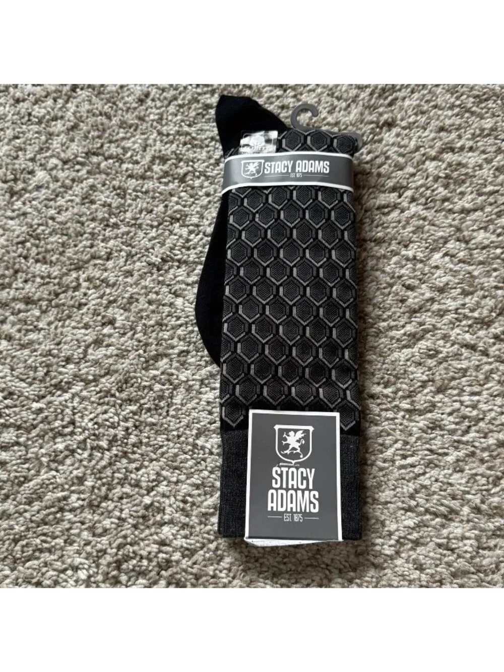 Stacy Adams Dress Socks Men's Size 10-13 Black Gray Hexagon Geometric NWT